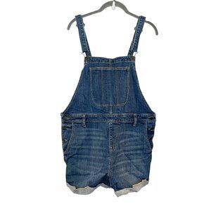 Old Navy Shortalls Womens L Blue Bibs 3" Shorts Medium  Wash Denim Romper